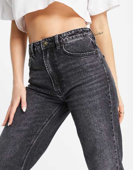 Stradivarius – Czarne jeansy typu dad w stylu lat 90. z efektem sprania , 3 z 4