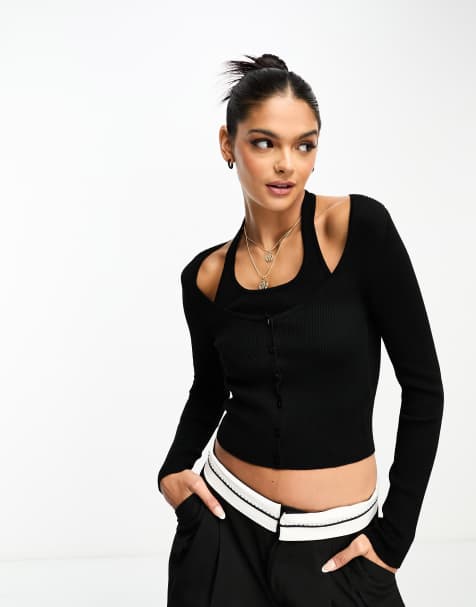Stradivarius – Czarny dzianinowy top 2 w 1 - view 1
