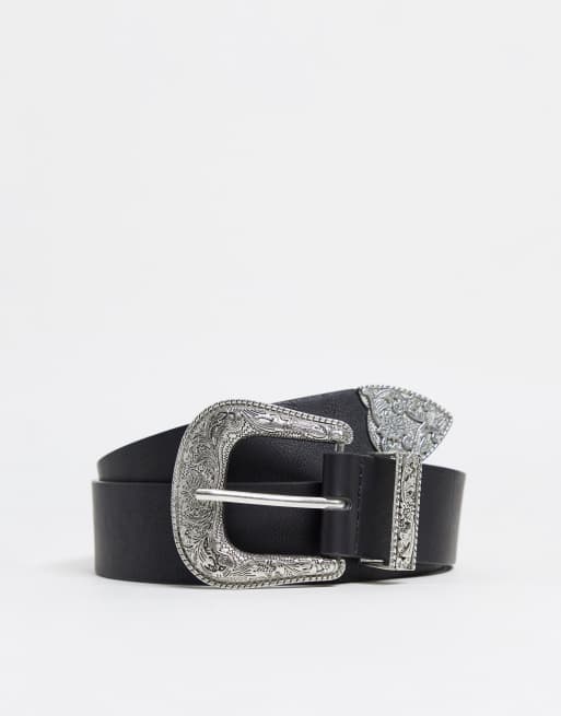 Stradivarius – Czarny pasek w stylu kowbojskim