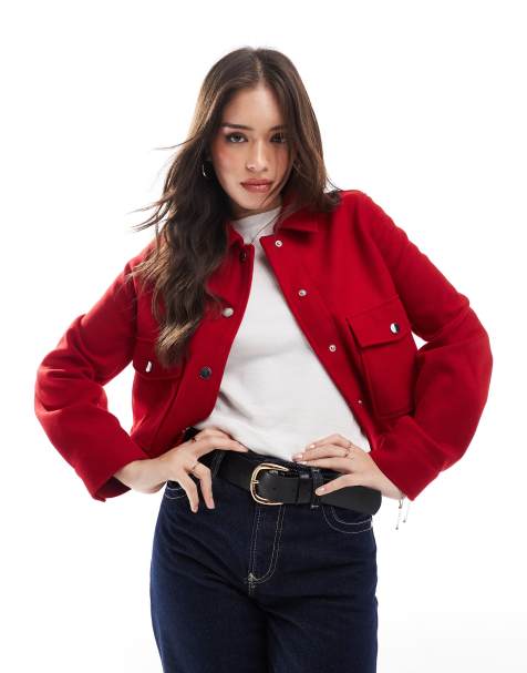 Stradivarius – Czerwona kurtka typu trucker z imitacji wełny - view 1