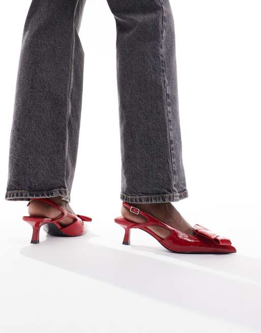 Stradivarius – Czerwone buty na obcasie z paskiem za piętą , 2 z 4