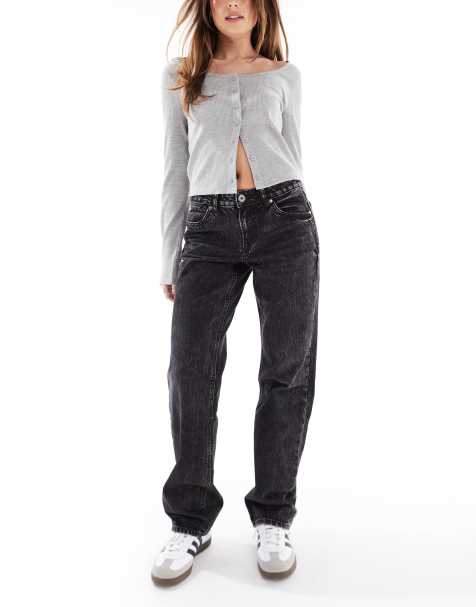 Stradivarius - D03 - Jean droit à taille basse - Noir délavé - view 1