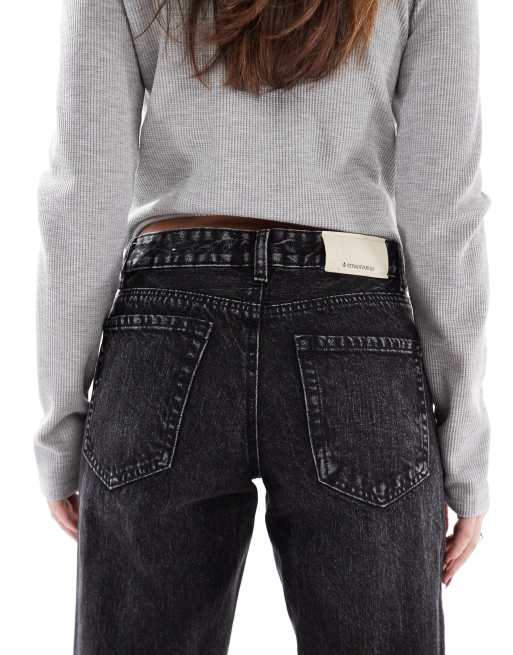 Stradivarius D03 low waisted straight leg jean in black wash