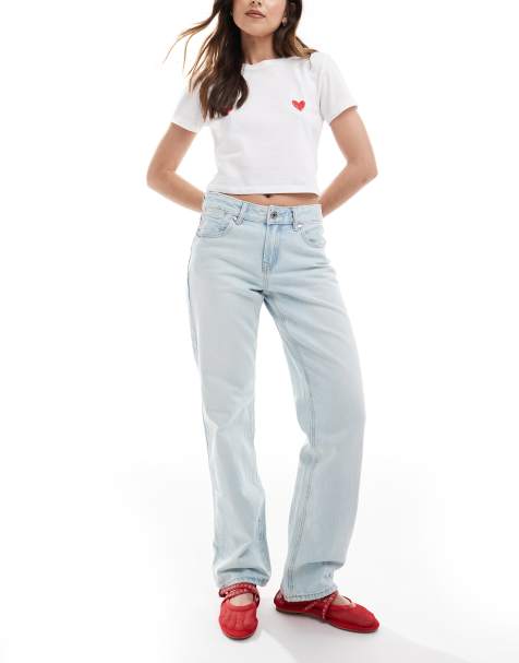 Stradivarius D03 low waisted straight leg jean in light blue wash - view 1