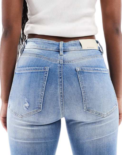 Stradivarius – D07 – Blå, ljustvättade, skinny jeans med låg midja, 5 av 5