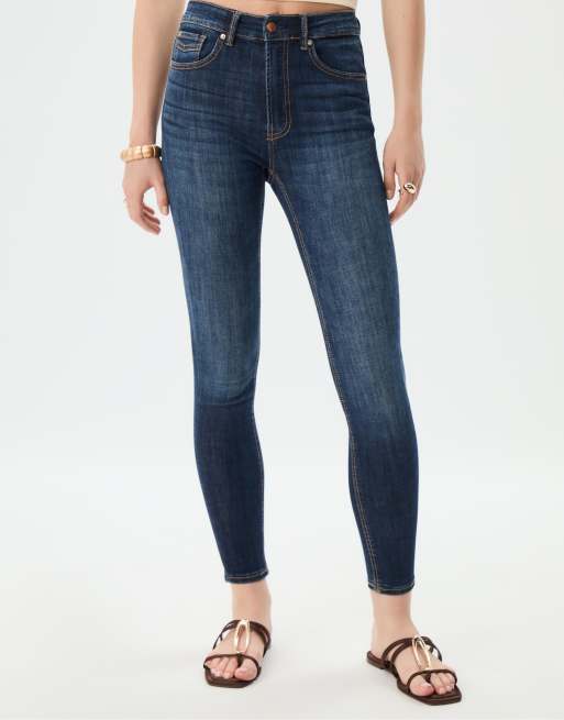 Stradivarius – D07 – Blå, urtvättade, skinny jeans med regular midja, 2 av 4