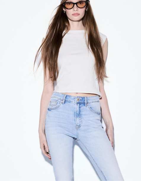 Stradivarius D07 high-waist skinny jeans in medium light blue denim - view 1