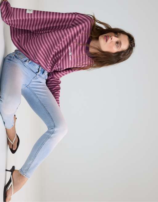 Stradivarius D07 højtaljede skinny-jeans i mellemlys blå denim, 5 af 7