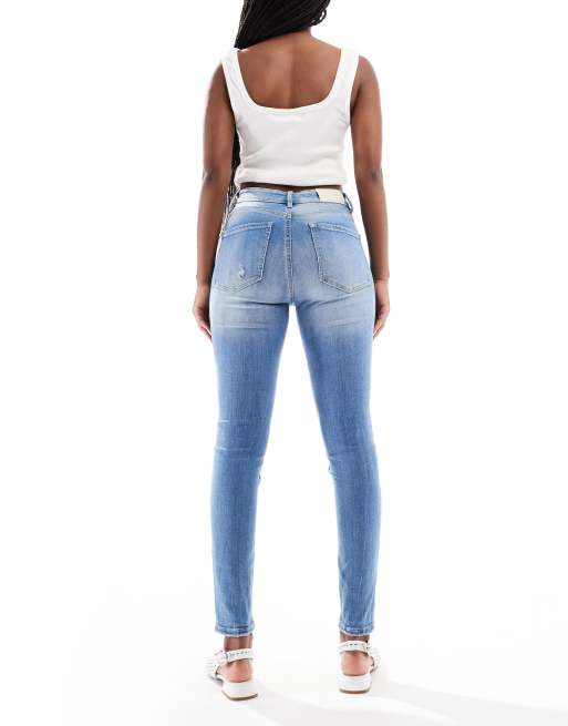 Stradivarius - D07 - Jean skinny à taille basse - Bleu clair délavé, 3 de 5