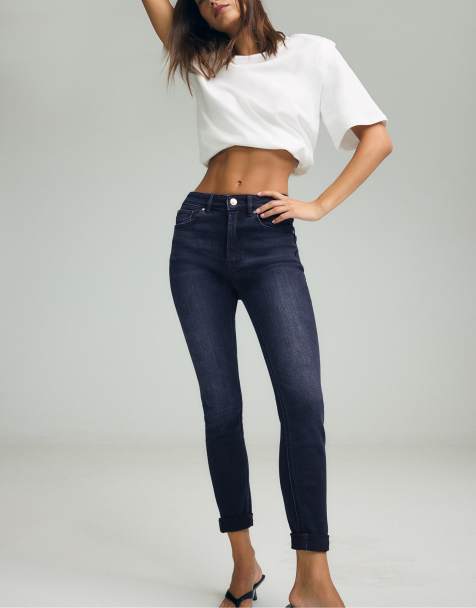 Stradivarius D07 jean skinny taille normale délavage denim bleu moyen - view 1
