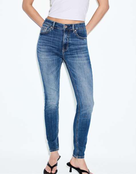 Stradivarius - D07 - Jeans met hoge taille in rinse blauwe denim - view 1