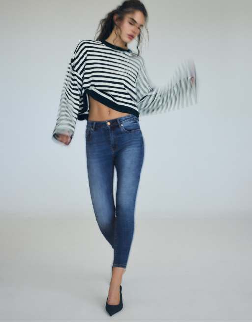 Stradivarius - D07 - Jeans skinny a vita normale color blu slavato, 5 di 7
