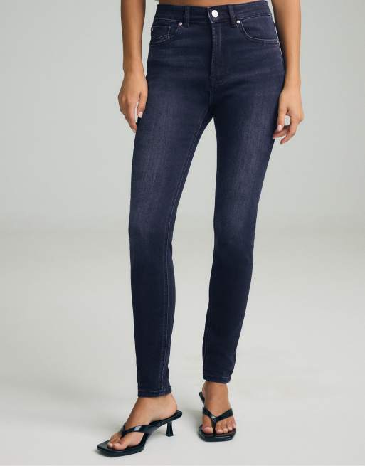Stradivarius D07 jeans skinny a vita normale in denim lavaggio blu medio, 2 di 7