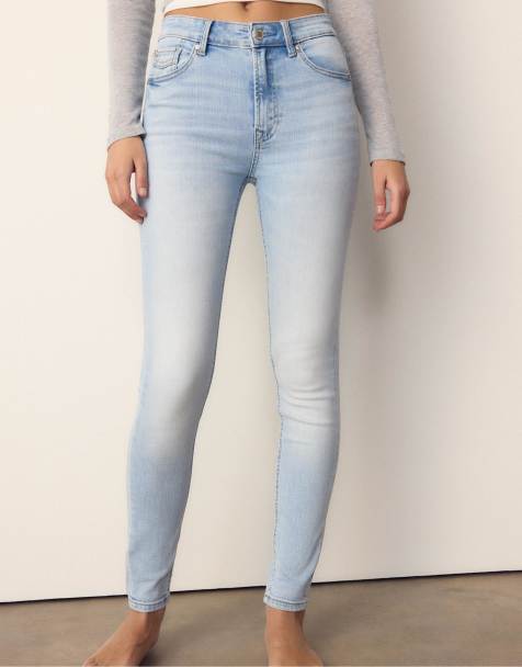 Stradivarius - D07 - Mellem-lyseblå skinny-jeans med almindelig talje i denim - view 1