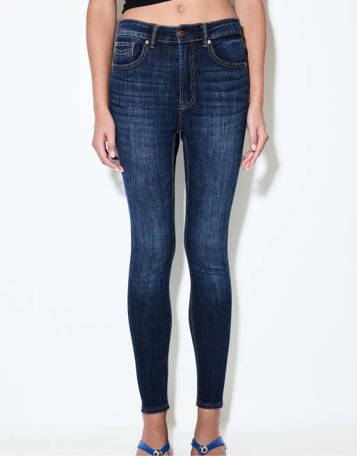 Stradivarius D07 regular waist skinny jeans in overdyed blue denim, 2 of 7