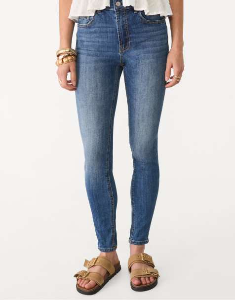 Stradivarius D07 regular waist skinny jeans in washed blue denim