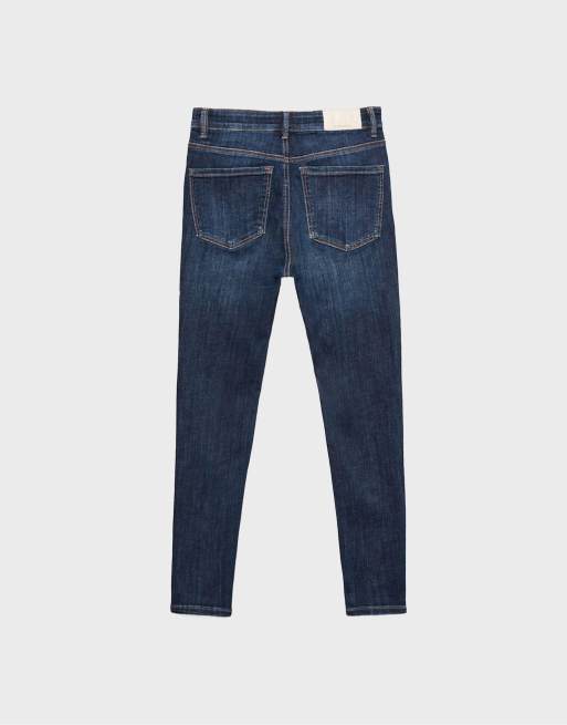 Stradivarius - D07 - Skinny-jeans med almindelig talje i blåt overdye-denim, 7 af 7