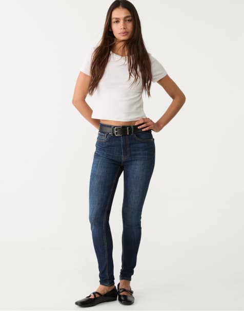 Stradivarius – D07 – Skinny Jeans mit mittelhohem Bund aus überfärbtem blauem Denim - view 1