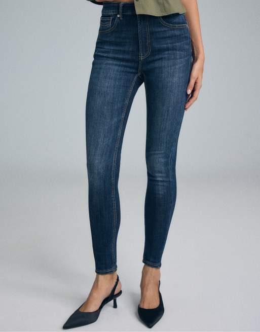Stradivarius – D07 – Skinny Jeans mit mittelhohem Bund aus überfärbtem blauem Denim, 2 von 7