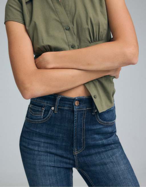 Stradivarius – D07 – Skinny Jeans mit mittelhohem Bund aus überfärbtem blauem Denim, 4 von 7