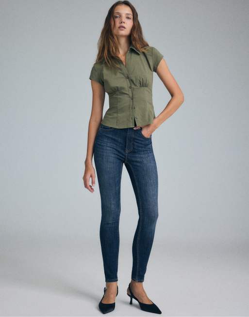Stradivarius – D07 – Skinny Jeans mit mittelhohem Bund aus überfärbtem blauem Denim, 5 von 7