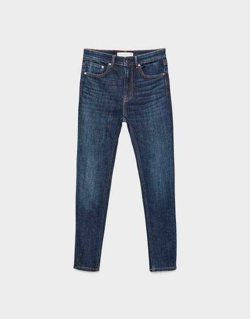 Stradivarius – D07 – Skinny Jeans mit mittelhohem Bund aus überfärbtem blauem Denim, 6 von 7