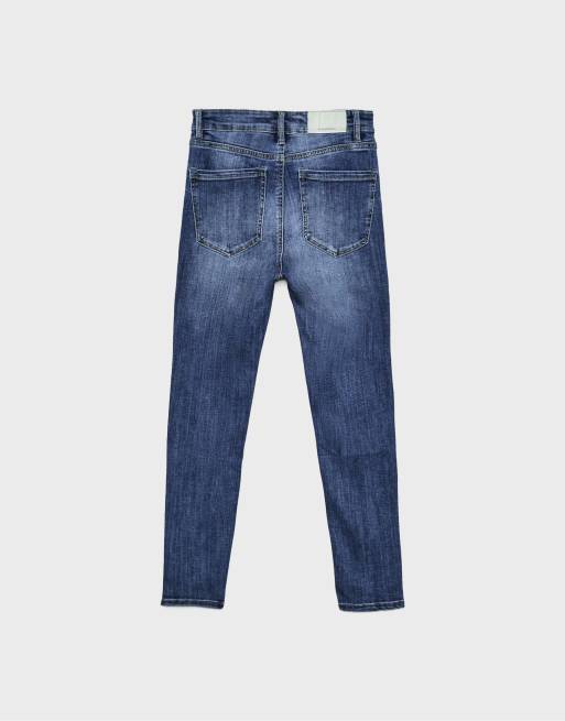 Stradivarius – D07 – Skinny Jeans mit mittelhohem Bund aus verwaschenem blauem Denim, 7 von 7