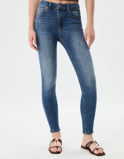 Stradivarius - D07 - Vasket blå skinny-jeans med almindelig talje i denim - view 1