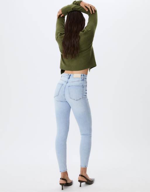 Stradivarius - D09 - Jean skinny à taille très haute - Bleu moyen surteint, 3 de 4
