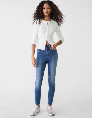 Stradivarius - D09 - Jean skinny à taille très haute - Bleu moyen