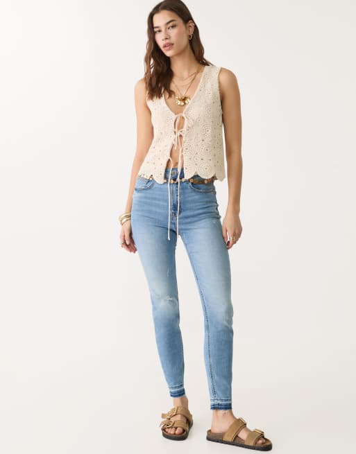 Stradivarius – D09 – Ljusblå, skinny jeans med superhög midja