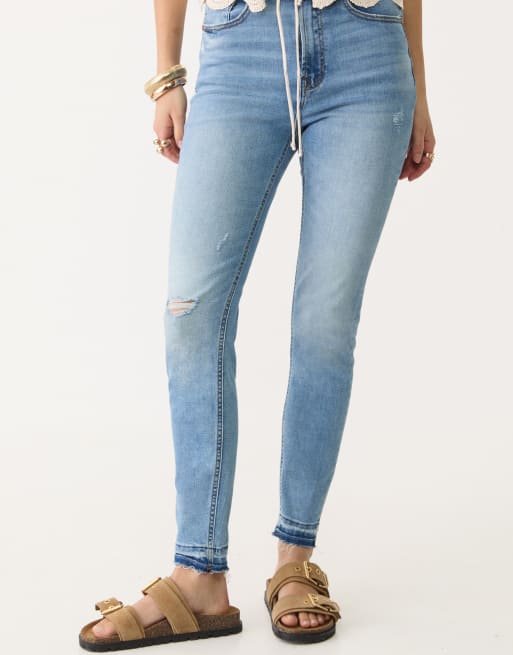 Stradivarius - D09 - Skinny jeans met superhoge taille in lichtblauw, 4 van 4
