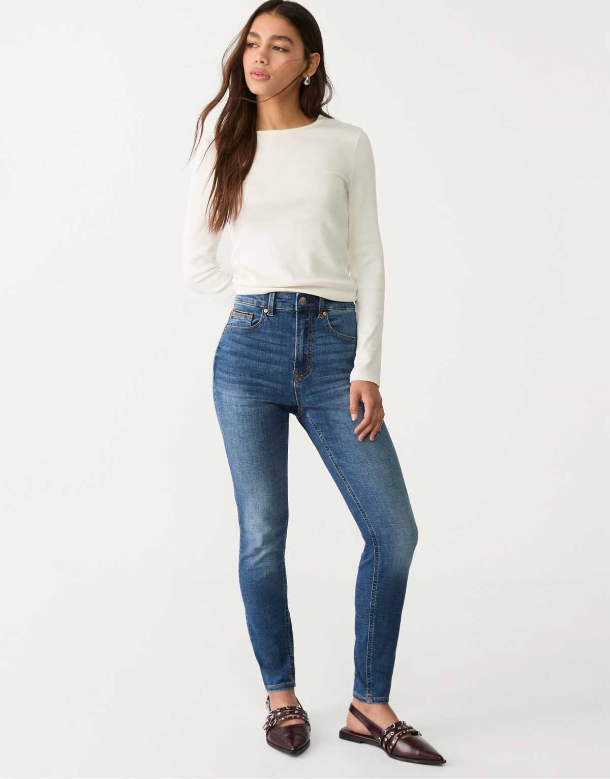 Stradivarius D09 skinny super high-waist jeans in dark blue