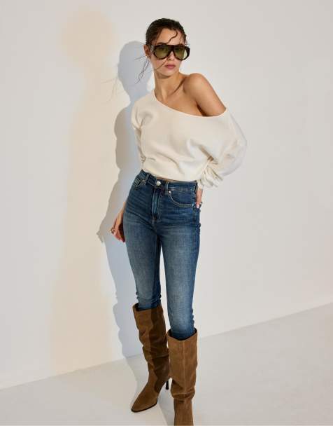 Stradivarius D09 skinny super high-waist jeans in medium blue