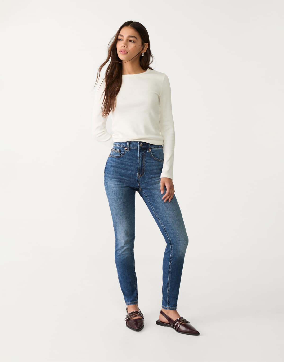 Stradivarius D09 super high waist skinny jean in dark blue
