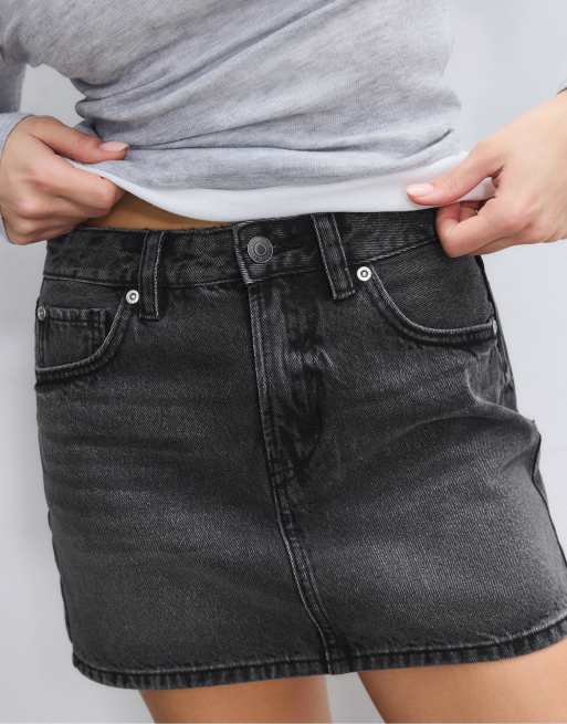 Stradivarius - D60 - Basic denim mini rok in zwarte denim wassing, 3 van 4