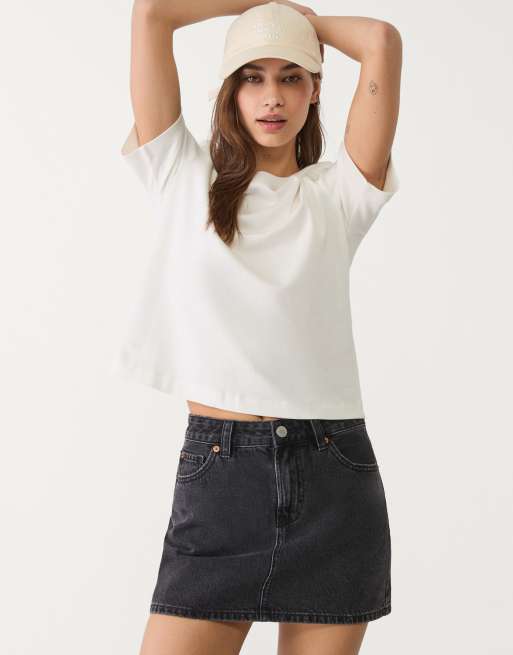 Stradivarius - D60 - Denim mini rok in donkergrijs