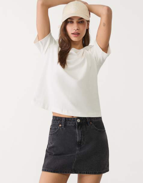Stradivarius D60 denim mini skirt in dark grey - view 1