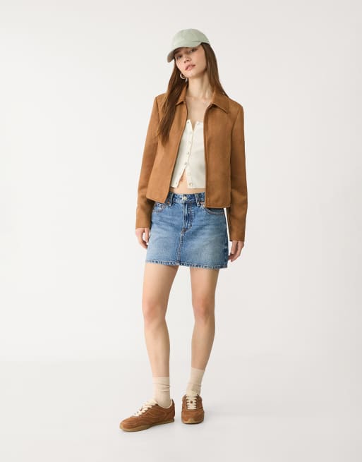 Stradivarius - D60 - Mininederdel i denim i lys vask