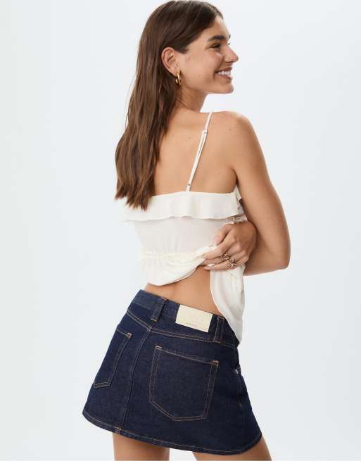 Stradivarius – D62 – Blå, tvättad skort i denim, 3 av 4