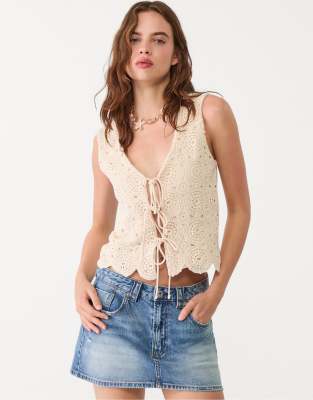 Stradivarius – D62 – Blå, urtvättad jeansskort — kjol med fickor från ASOS