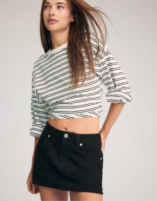 Stradivarius D62 denim skort in black, 2 of 7