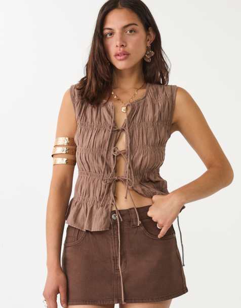 Stradivarius D62 denim skort in brown