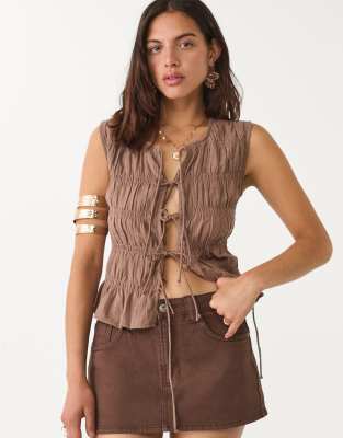 Stradivarius - D62 - Denim skort in bruin - view 1