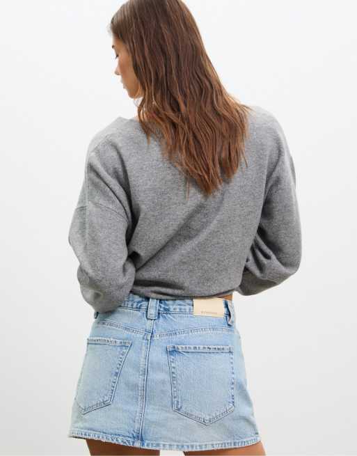 Stradivarius - D62 - Denim skort in licht bleekblauw, 3 van 4
