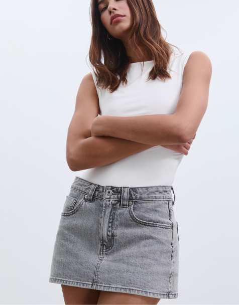 Stradivarius - D62 - Denim skort in lichtgrijs - view 1