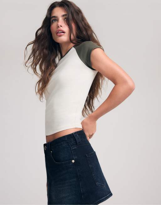 Stradivarius D62 denim skort in light grey denim wash, 5 of 7
