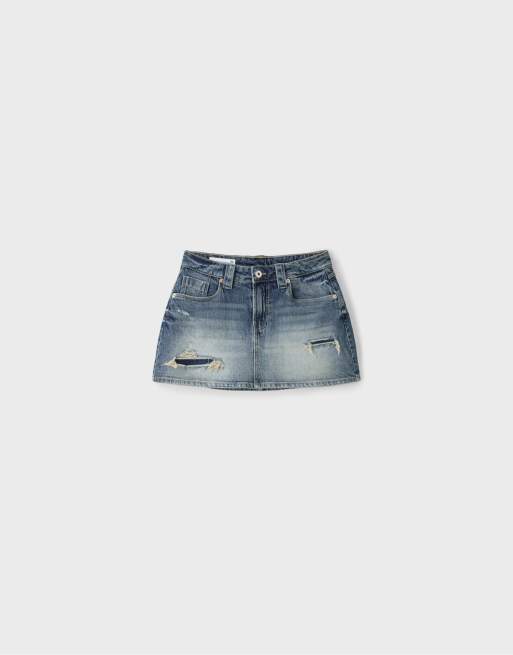 Stradivarius D62 Denim-Skort in mittelblauem Denim, 6 von 7