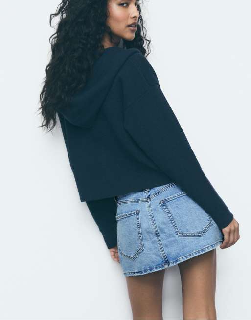 Stradivarius - D62 - Gonna pantalone in denim azzurra, 4 di 4
