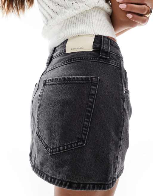 Stradivarius - D62 - Gonna pantalone in denim nero slavato, 3 di 5